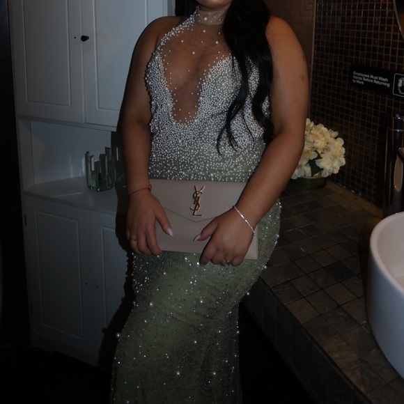 Miss Circle Ginny Pearl Embellished Backless Gown - Picture 5 of 9